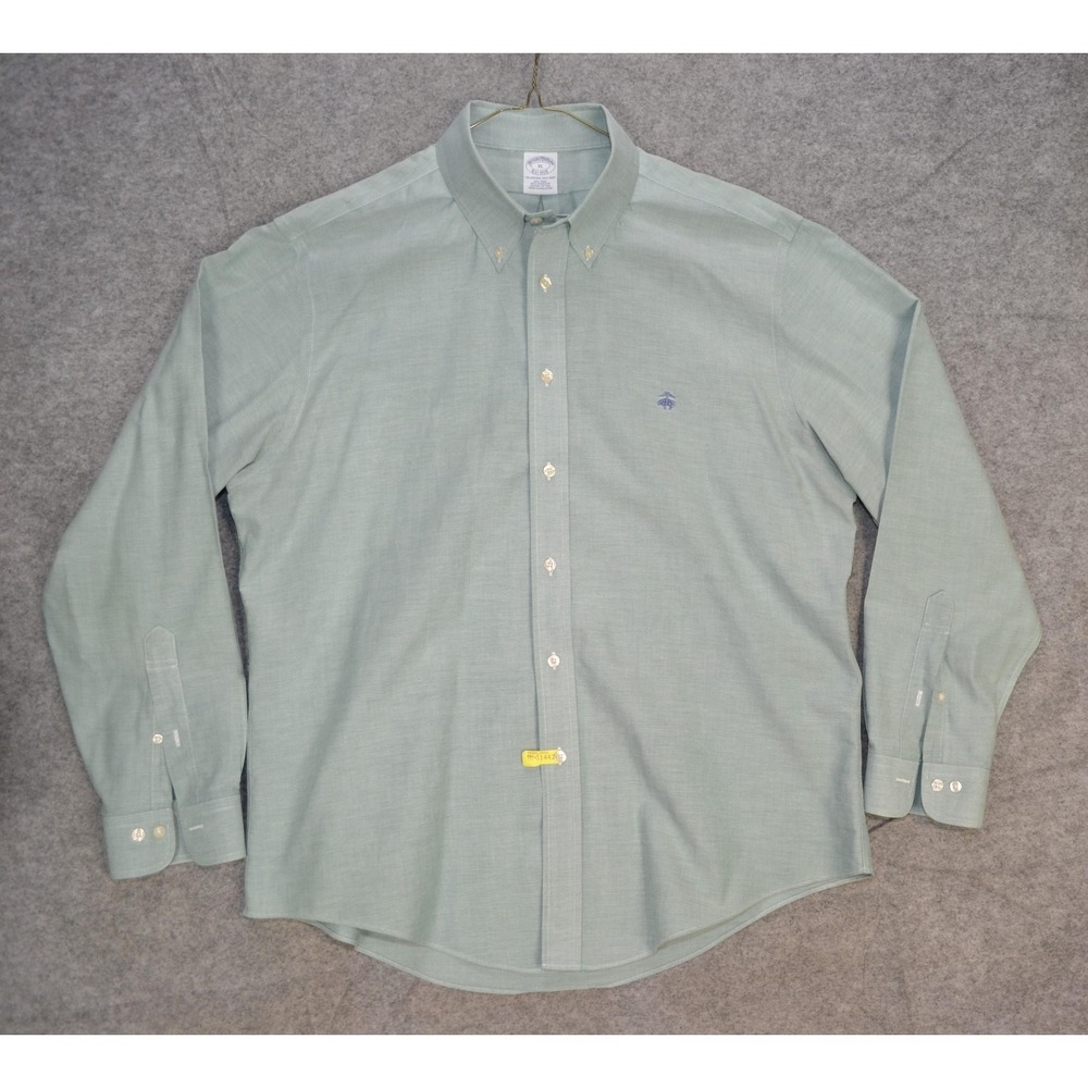 Brooks Brothers Dress Shirt Men XL Green Button Down Non-Iron Supima Long Sleeve